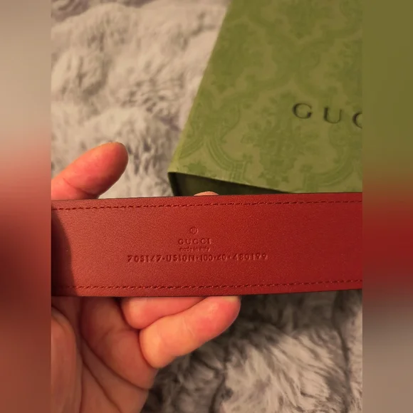 GUCCI BELT BLONDIE GG LOGO Silver BUCKLE RED LEATHER sz 100/ 40-NEW - Picture 6 of 10